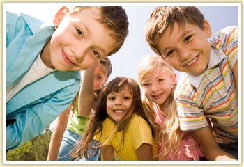 five kids staring at the camera