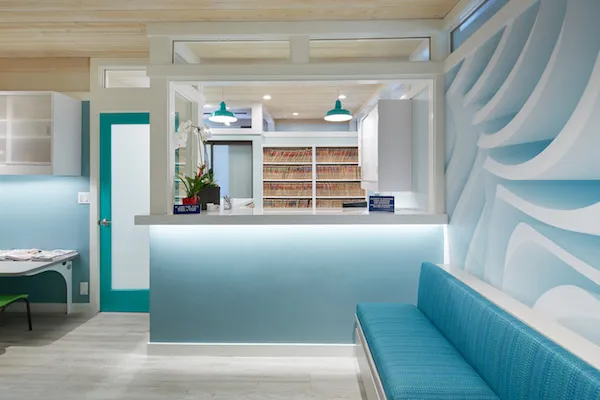 waiting area with the front desk in the background